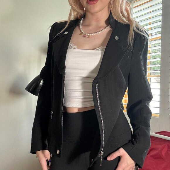 White House Black Market Moto Style Blazer Jacket - Size 12 - Picture 2 of 6